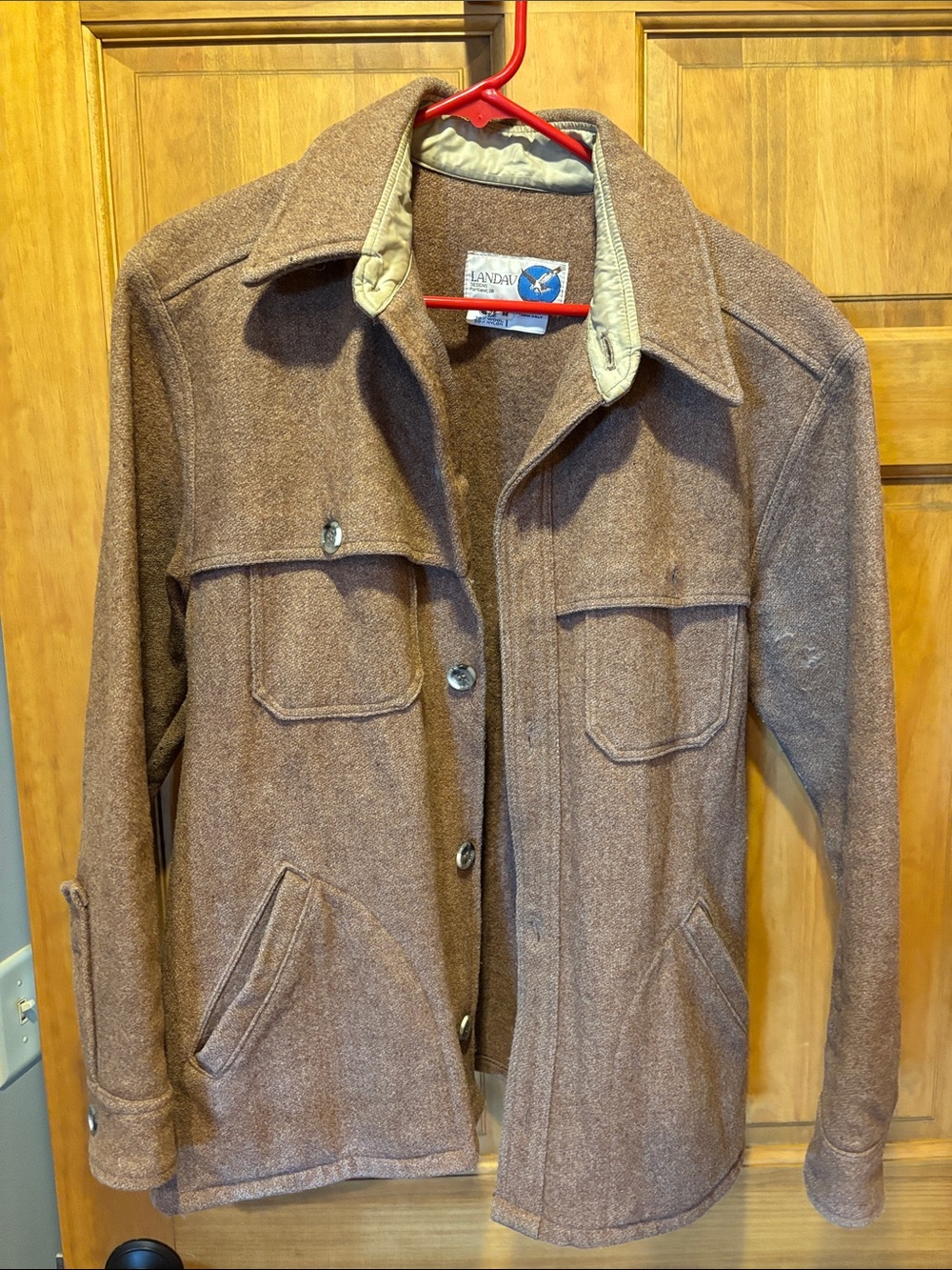 Landau Brown Wool-Blend Shirt Jacket with Quilted Collar